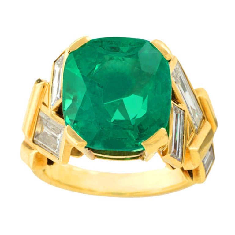 Suzanne Belperron Emerald Diamond Gold Ring