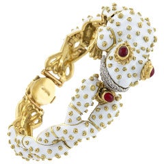 David Webb Enamel Ruby Diamond Gold Frog Bracelet