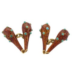 Vintage Tiffany & Co. 1970s Jean Schlumberger Enamel Turquoise and Gold Cufflinks