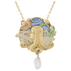 Louis Zorra French Art Nouveau Plique à Jour Enamel Freshwater Pearl Gold Pen 2
