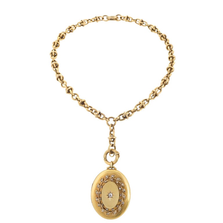 Antique Pearl Diamond Gold Locket Necklace