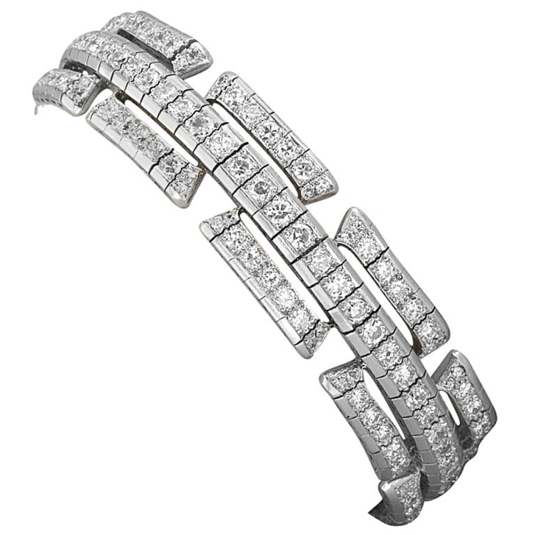 1930's Art Deco Diamond and Platinum Bracelet In Excellent Condition In New York, NY