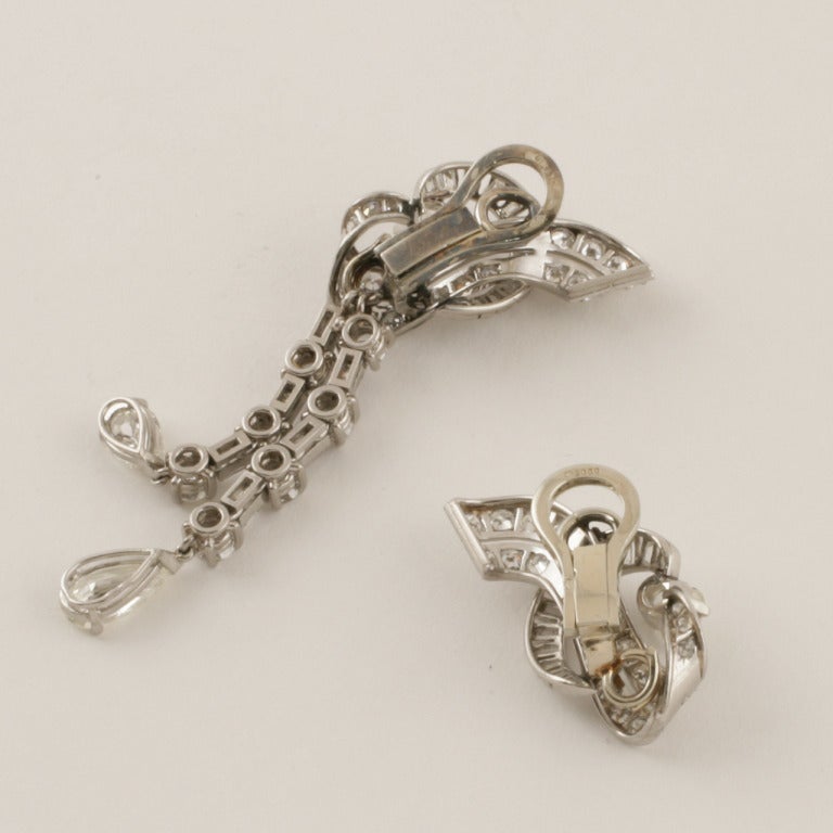 Women's French Art Deco Waterfall Diamond Platinum Earrings