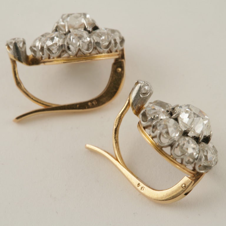Art Nouveau Antique Diamond Gold Platinum Cluster Earrings