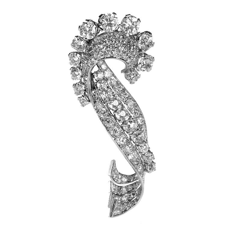 French Art Deco Diamond and Platinum Brooch at 1stdibs