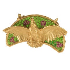 Art Nouveau Plique-à-Jour Enamel and Gold 'Cockatoo' Brooch 8