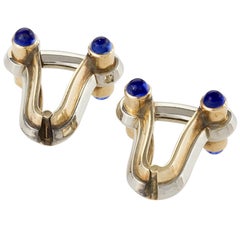 1960s Blue Sapphire Gold and Platinum Cuff Links