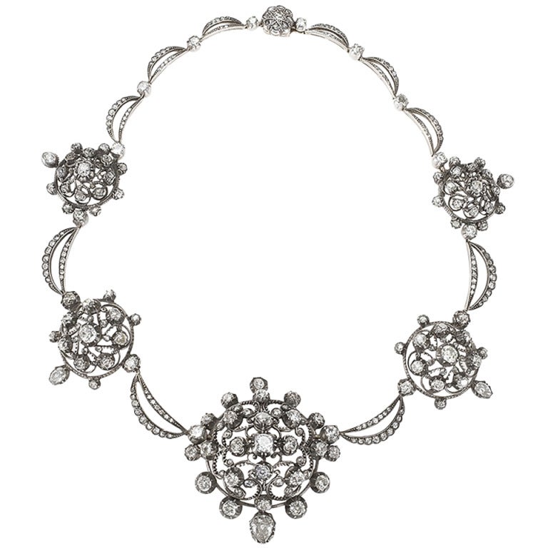 Antique Diamond Silver-Topped Gold Necklace