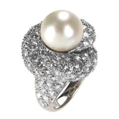 Mid-20th Century South Sea Pearl Diamond and Platinum Ring 1
