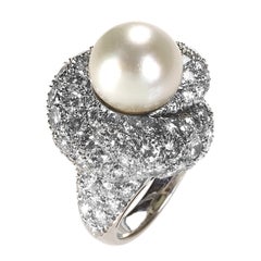 1960's South Sea Pearl Diamond and Platinum Ring
