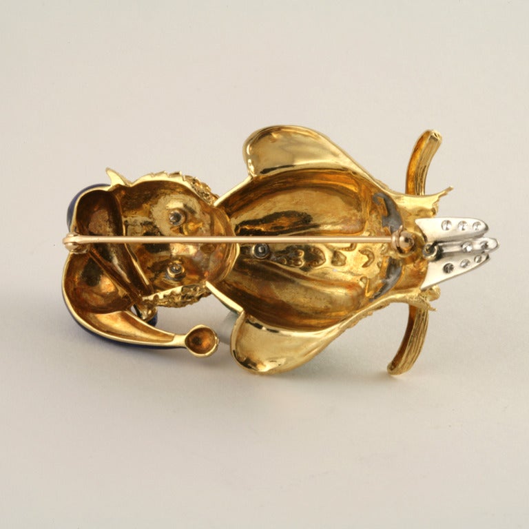 Whimsical Mid-20th Century Diamond, Gold and Enamel Owl Brooch