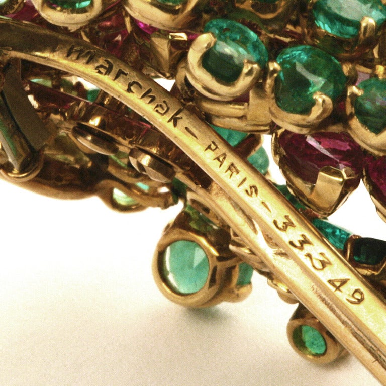 Women's Marshak Mid-20th Century Ruby Emerald Gold Grape Cluster Brooch