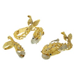 LALAOUNIS Three Piece Set of Gold Mythical Dolphins