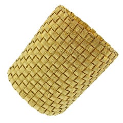 Extra Wide Woven Gold Flexible Cuff Bracelet
