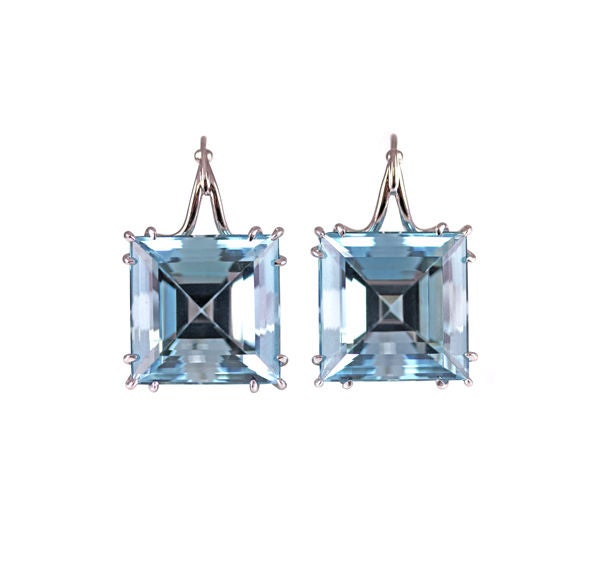 Purest sky blue aquamarine, of extraordinary size and proportion are precision cut in Idar-Oberstein, Germany. Perfectly matched and glistening like pools of water, these stones are truly magnificent and light up any collector's face.