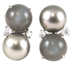 Tahitian Pearl and Black Moonstone Double Stud Earring