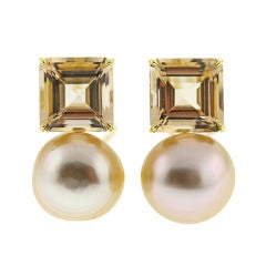 Honey Beryl and Golden Pearl Ear Clips