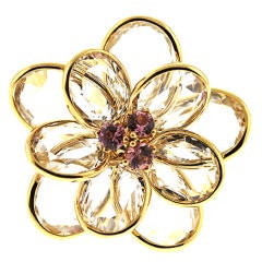 Rock Crystal Diamond and Pink Sapphire Flower Cocktail Ring