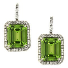 Emerald Cut Peridot Diamond Pave Earrings