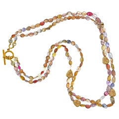Multi-Color Sapphire Bead and Diamond Necklace