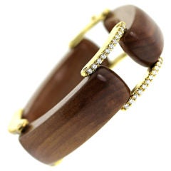 Pear Wood and Diamond Link Bracelet