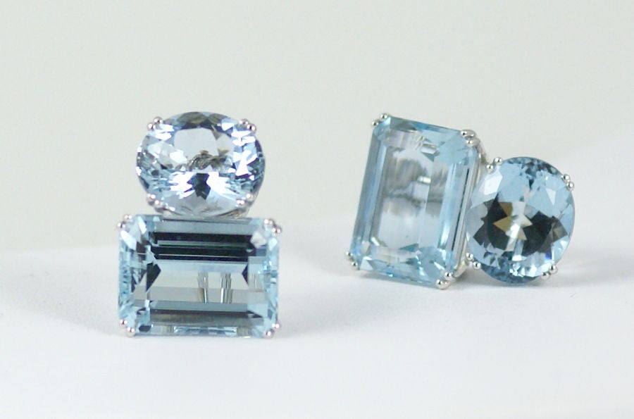 Contemporary Aquamarine Twin Ear Clips For Sale