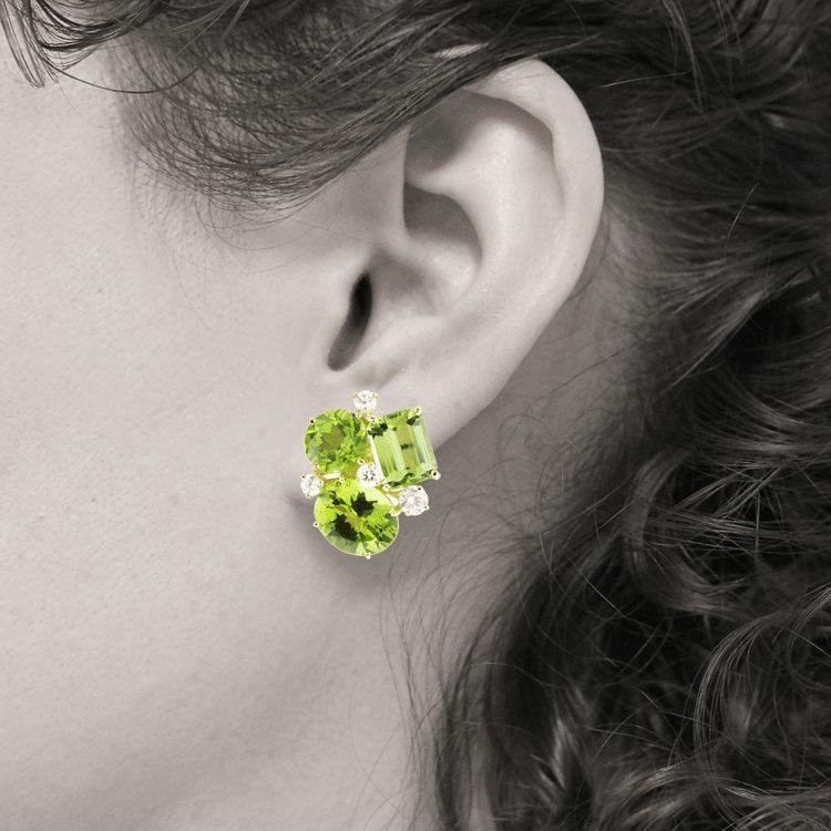 Contemporary Extreme Peridot Cluster Ear Clips