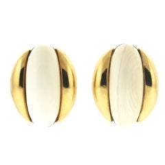 CARTIER Ivory and Gold Ear Clips
