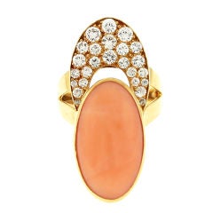 Vintage CARTIER Coral Diamond and Gold Ring