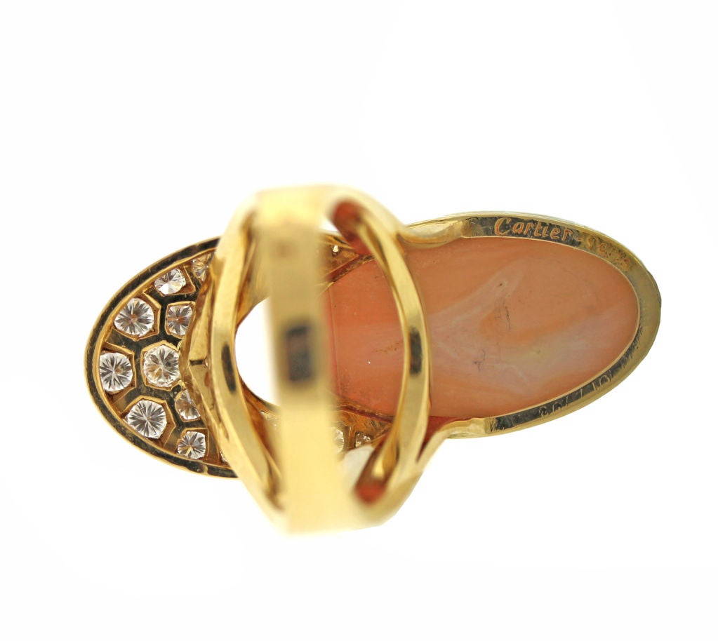 CARTIER Coral Diamond and Gold Ring 2