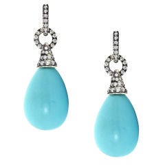 Robin's Egg Turquoise and Diamond Drop Earrings