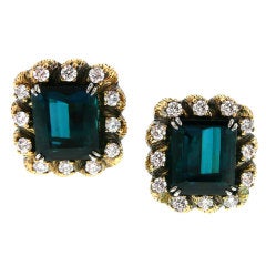 Antique Exceptional Tourmaline Diamond Ear Clips