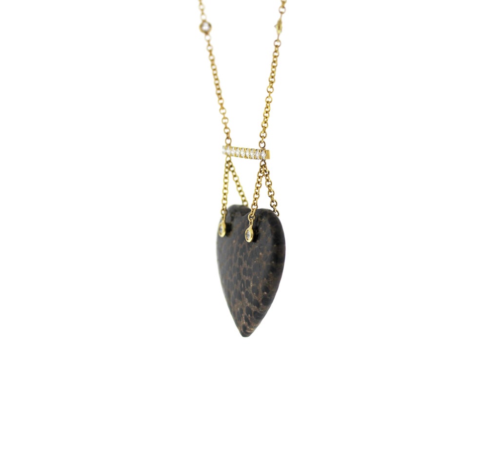 Contemporary Diamond and Palmwood Heart Necklace For Sale