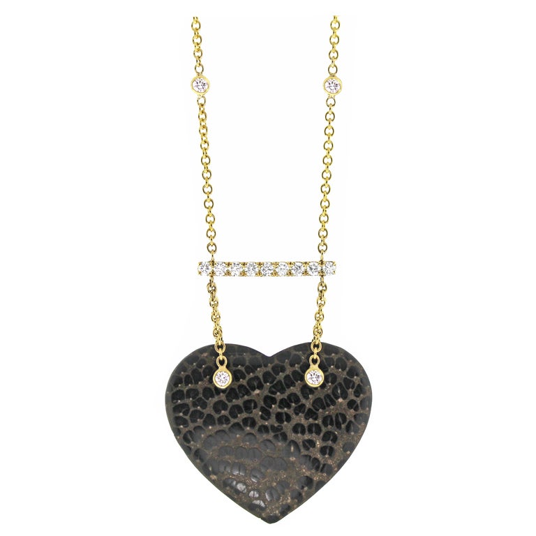 Diamond and Palmwood Heart Necklace For Sale