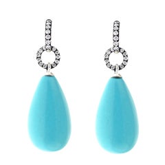 Robin's Egg Turquoise and Diamond Pave Drop Earrings