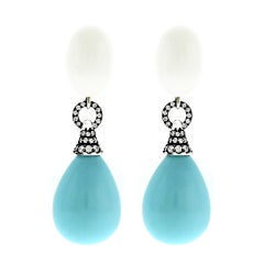 "Sara" Turquoise and White Coral Diamond Ear Clips