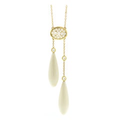Diamond and Twin Mammoth Ivory Drop Necklace