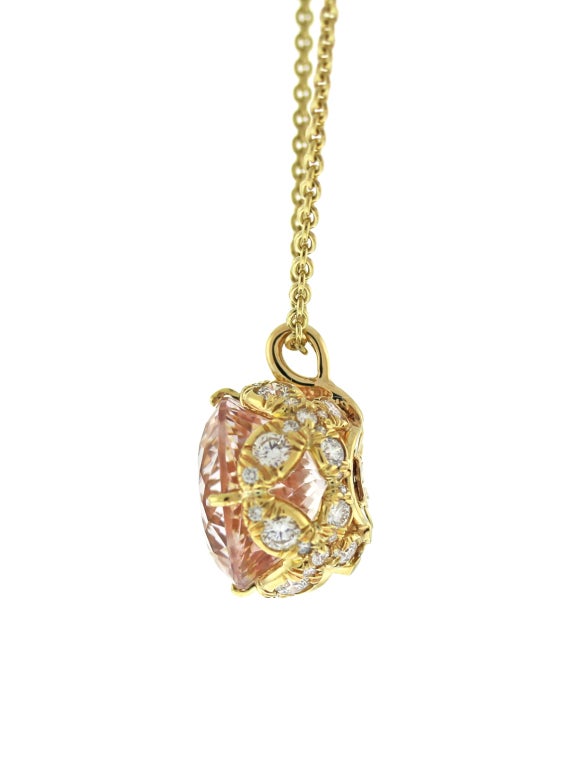 Contemporary Morganite and Diamond Butterfly Pendant For Sale