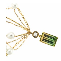 "Constance" Rare Bi-Color Tourmaline and Pearl Chain Necklace