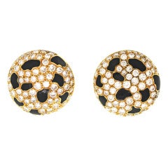 French Diamond & Enamel Leopard Earrings
