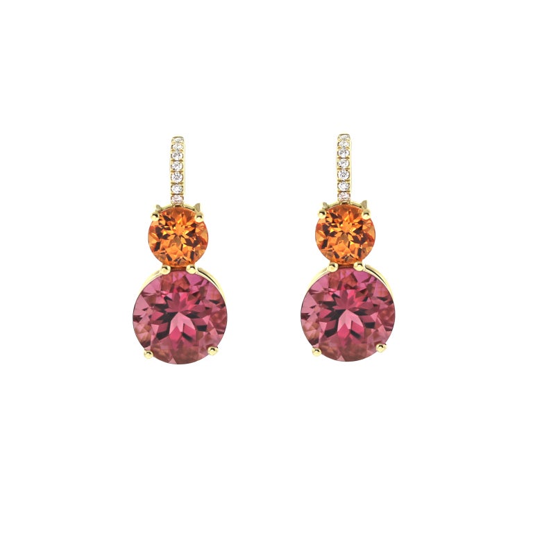 "Lily" Diamond, Mandarin Garnet, Pink Tourmaline Earrings