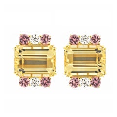 "marigold" Citrine, Diamond and Pink Sapphire Ear Clips