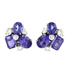 "Celeste" Diamond and Tanzanite Cluster Ear Clips