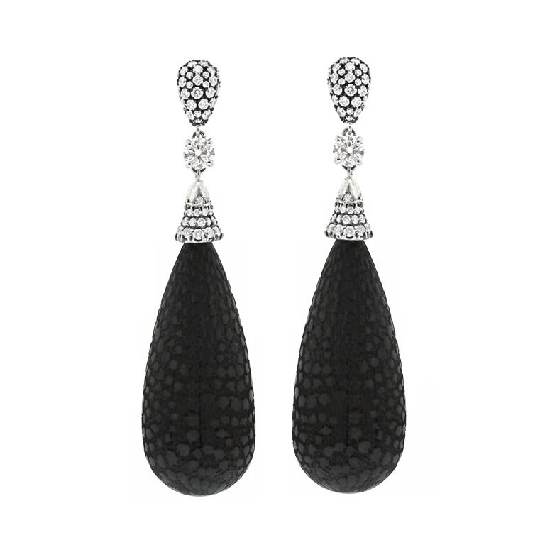"Libby" Diamond and Ebony Earrings For Sale