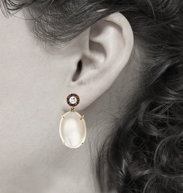 "Luna" Grey Moonstone and Diamond Earrings