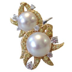 South Sea Pearl Yellow and White Diamond Ear Clips by Donna Vock