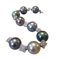 Multi-Color Tahitian Pearl Diamond Cocktail Bracelet