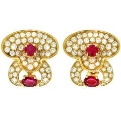 1980s Ruby Diamond Ear Clips