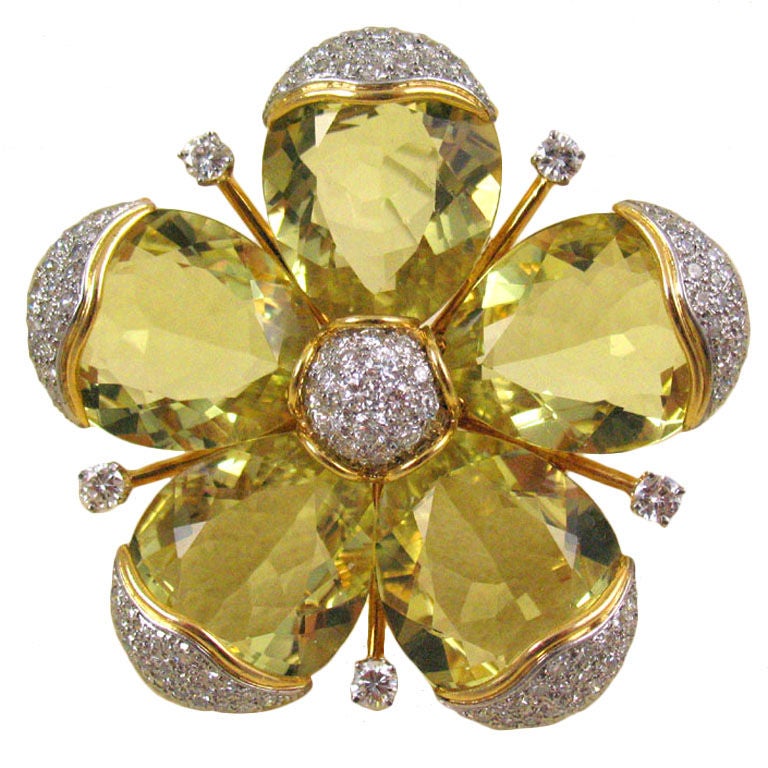 TIFFANY & Co 1950's Citrine And Diamond Brooch For Sale