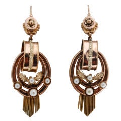 Stunning Victorian Tri-Color Gold Earrings with Pearls